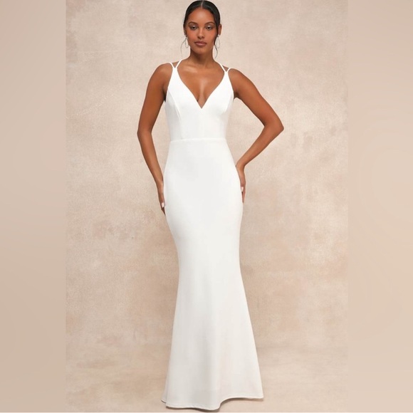 Lulus All this Allure White Strappy Backless‎ Mermaid Maxi Dress in Size XL - Picture 1 of 7